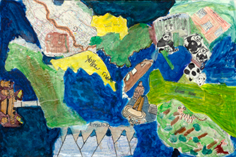  Altered Map of China, PS 148, Queens, 3rd grade. Teaching artist: Anette Jacque. Photo: Kristopher McKay 